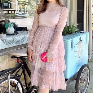 Pink Lace Midi Dress